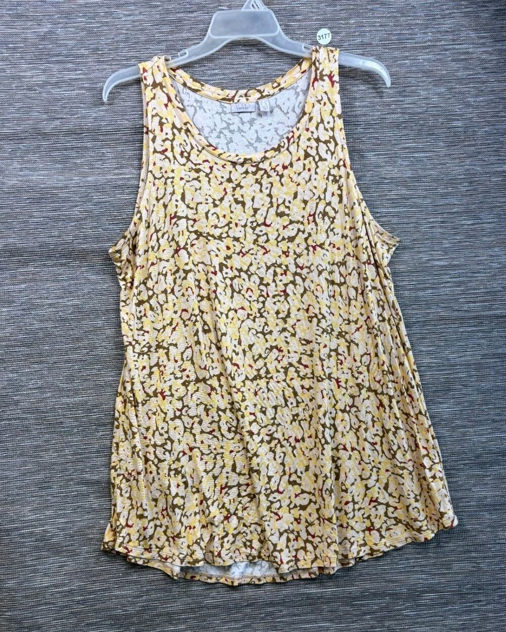 LOGO Layers by Lori Goldstein Printed Knit Tank with Curved Hem Size 2X Yellow